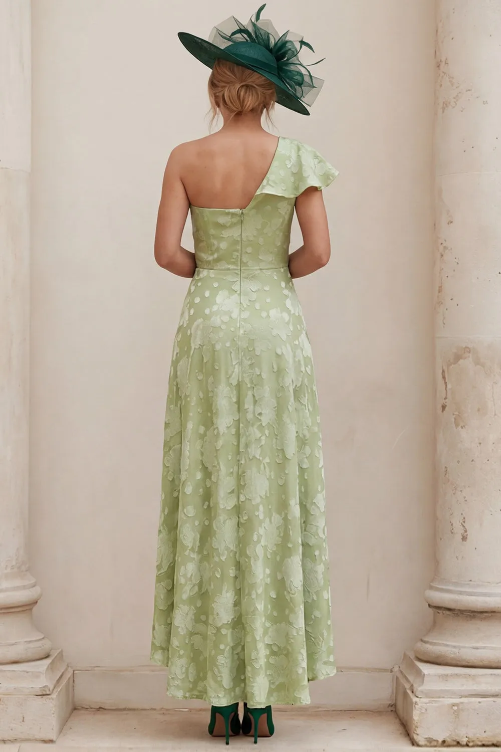 Sage Green A Line Ruched One Shoulder Mother of the Bride Dress sold by Wedtrend product image thumbnail 2