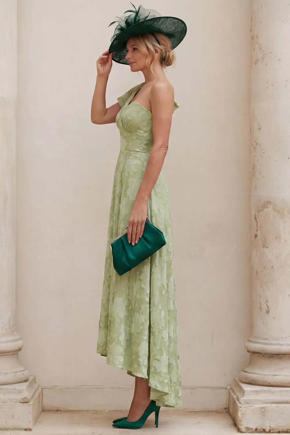 Sage Green A Line Ruched One Shoulder Mother of the Bride Dress sold by Wedtrend product image thumbnail 3