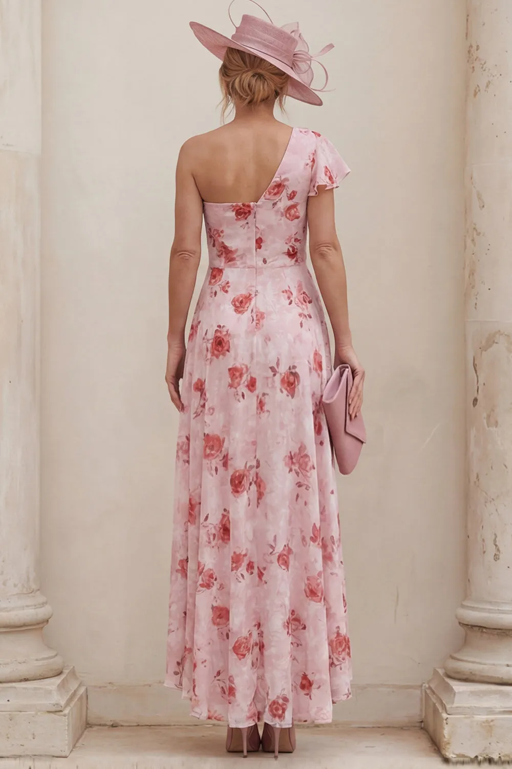 One Shoulder Floral Dusty Rose A Line Ruched Mother of the Bride Dress sold by Wedtrend product image thumbnail 2