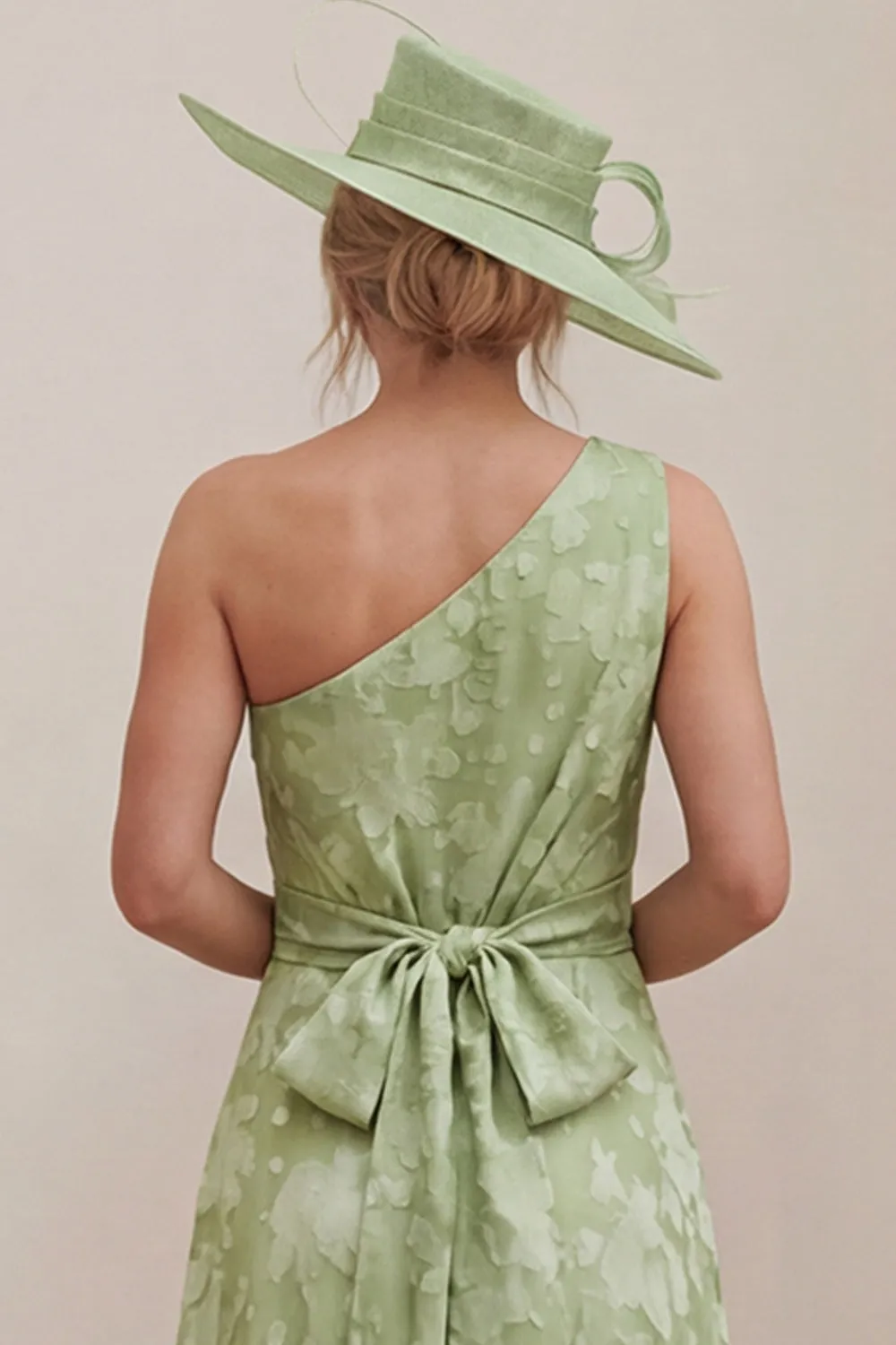 One Shoulder A Line Sage Green Floral Mother of the Bride Dress with Back Bow sold by Wedtrend product image thumbnail 5