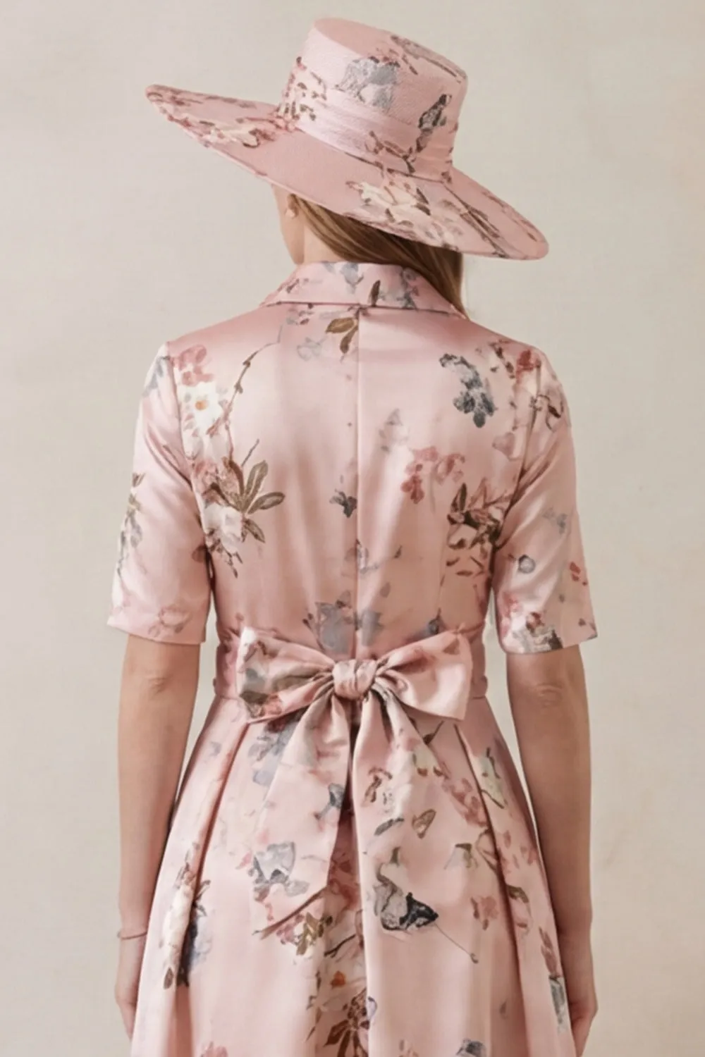 Floral Dusty Rose A Line Short Sleeve High-Low Mother of the Bride Dress with Belt sold by Wedtrend product image thumbnail 5