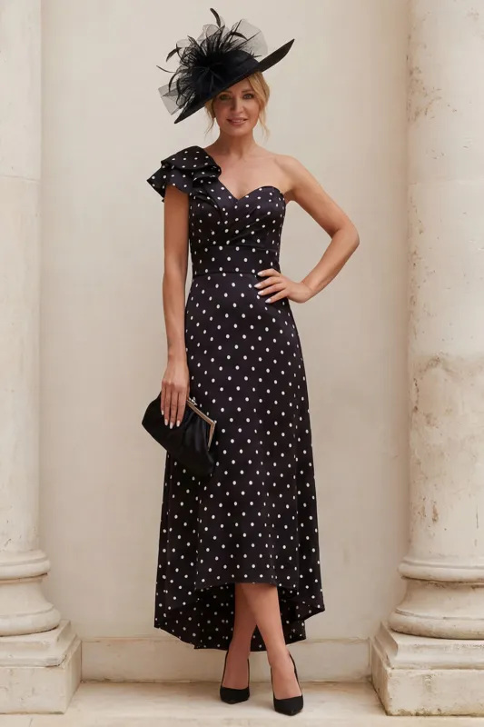 Black One Shoulder A Line Polka Dot Mother of the Bride Dress made by Wedtrend