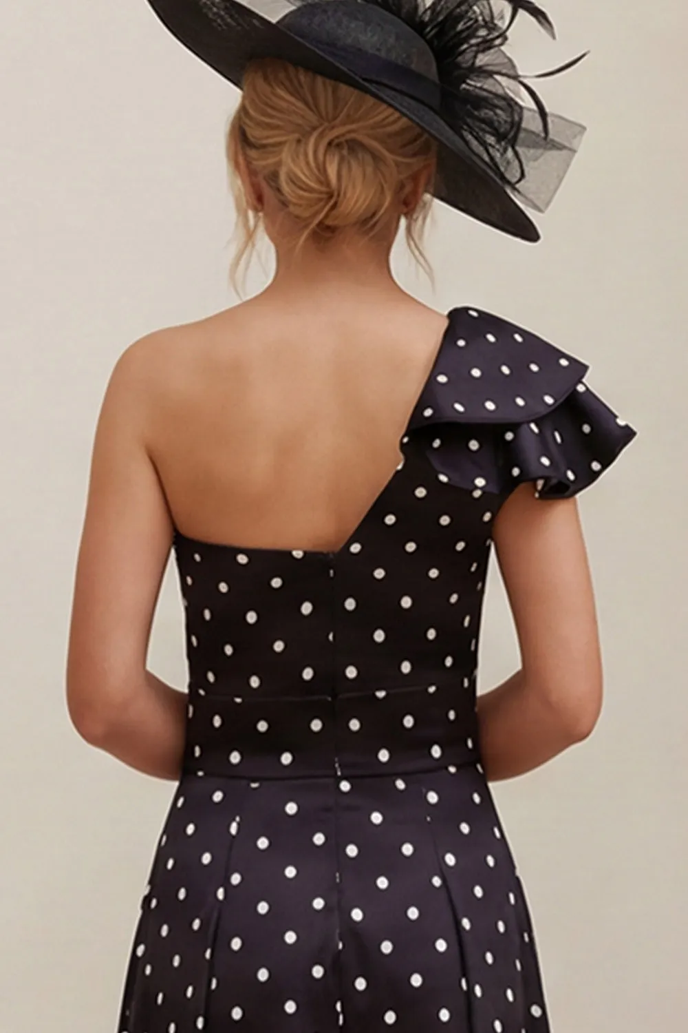 Black One Shoulder A Line Polka Dot Mother of the Bride Dress sold by Wedtrend product image thumbnail 5