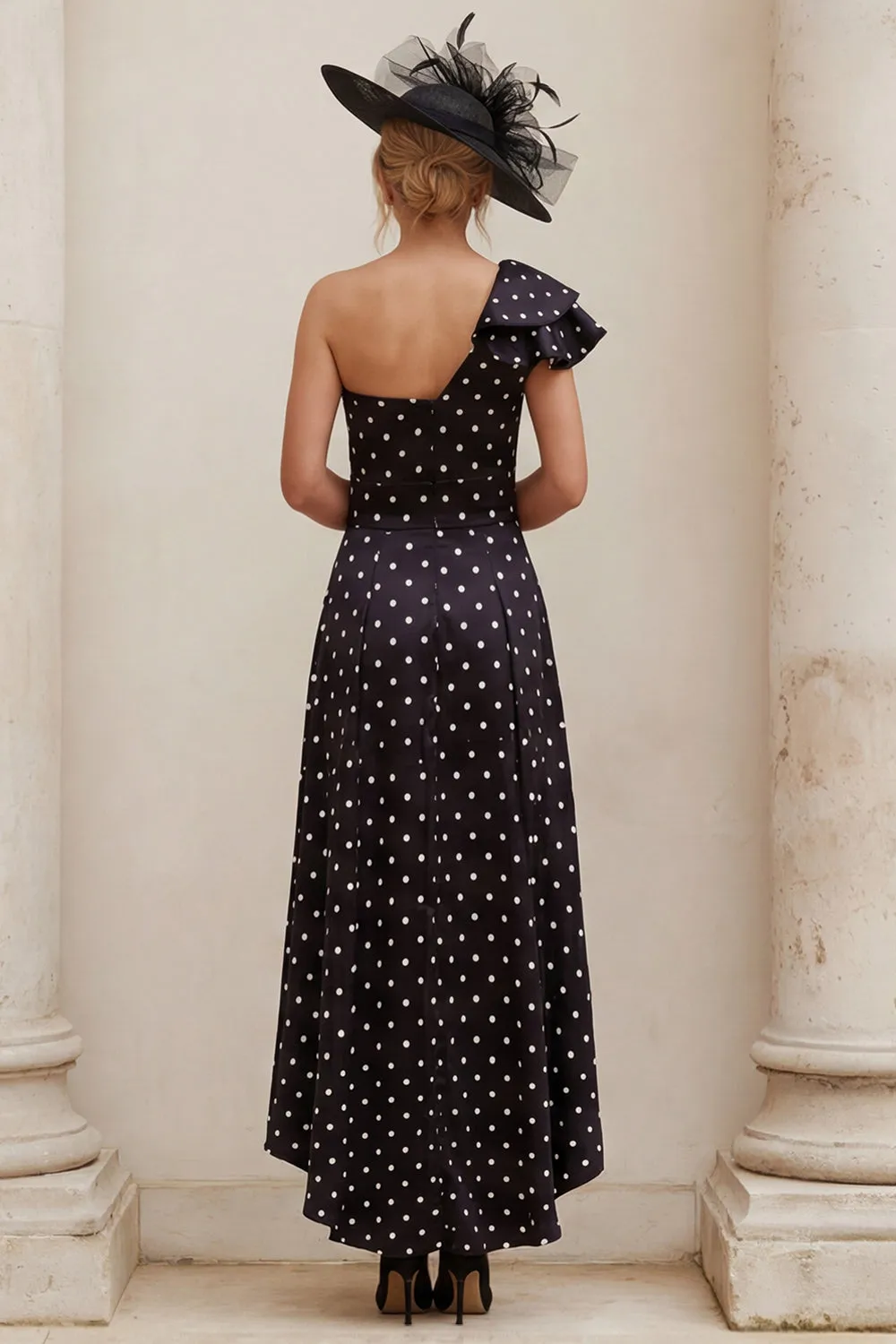 Black One Shoulder A Line Polka Dot Mother of the Bride Dress sold by Wedtrend product image thumbnail 2