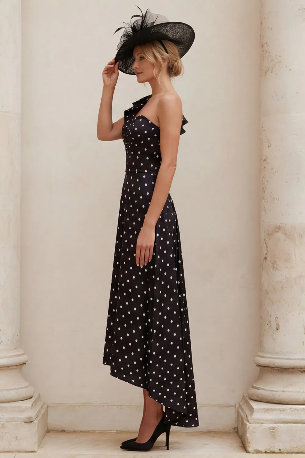 Black One Shoulder A Line Polka Dot Mother of the Bride Dress sold by Wedtrend product image thumbnail 3