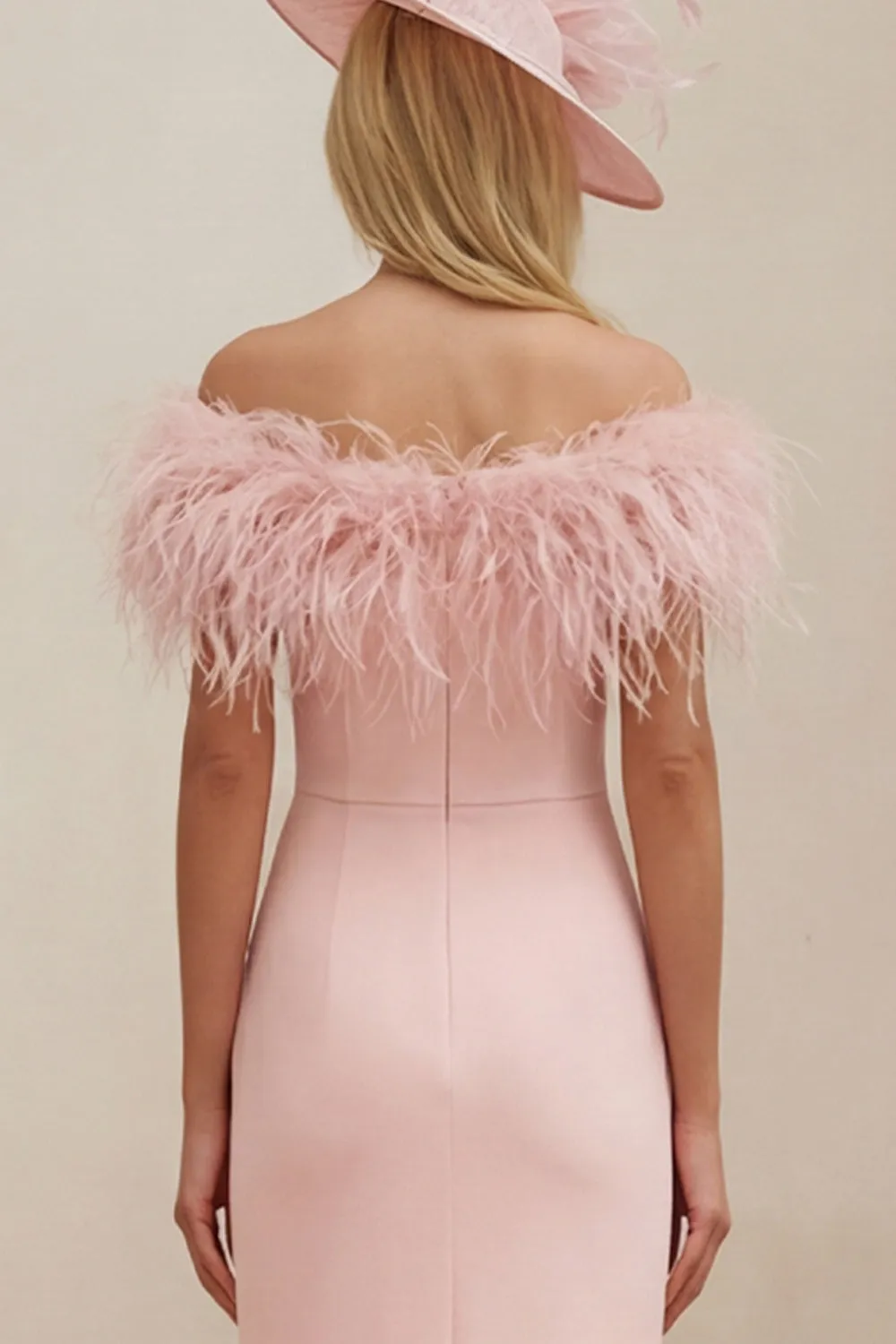 Blush Off The Shoulder Ruffled Mermaid Midi Mother of the Bride Dress with Feathers sold by Wedtrend product image thumbnail 5