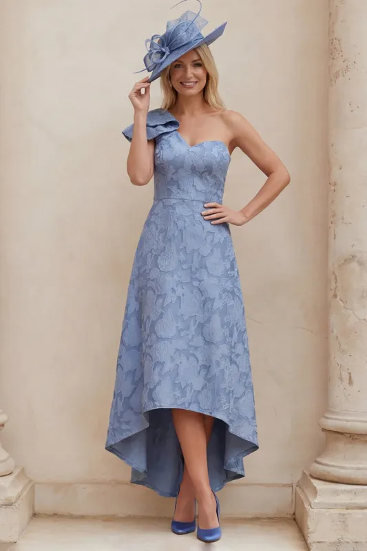 Dusty Blue Floral One Shoulder A Line High-Low Mother of the Bride Dress made by Wedtrend