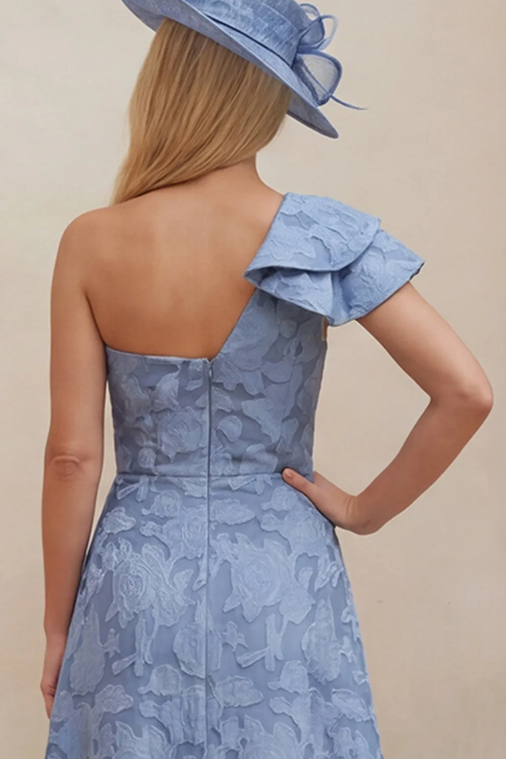 Dusty Blue Floral One Shoulder A Line High-Low Mother of the Bride Dress sold by Wedtrend product image thumbnail 5