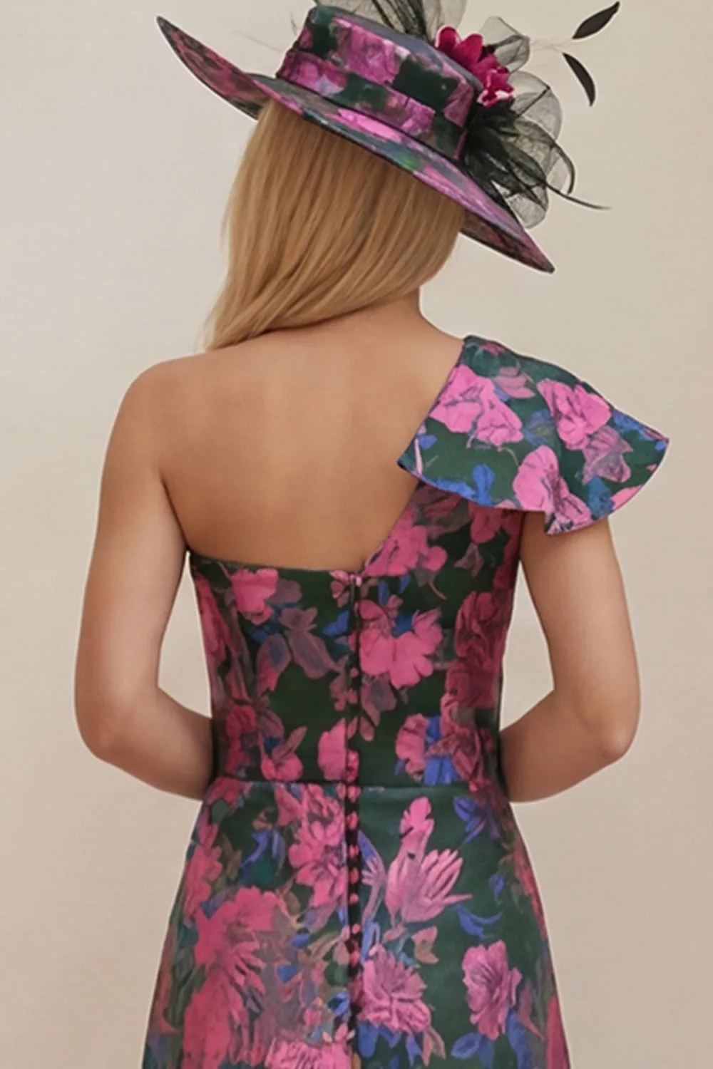 One Shoulder Fuchsia Floral A Line Mother Of The Bride Dress sold by Wedtrend product image thumbnail 5