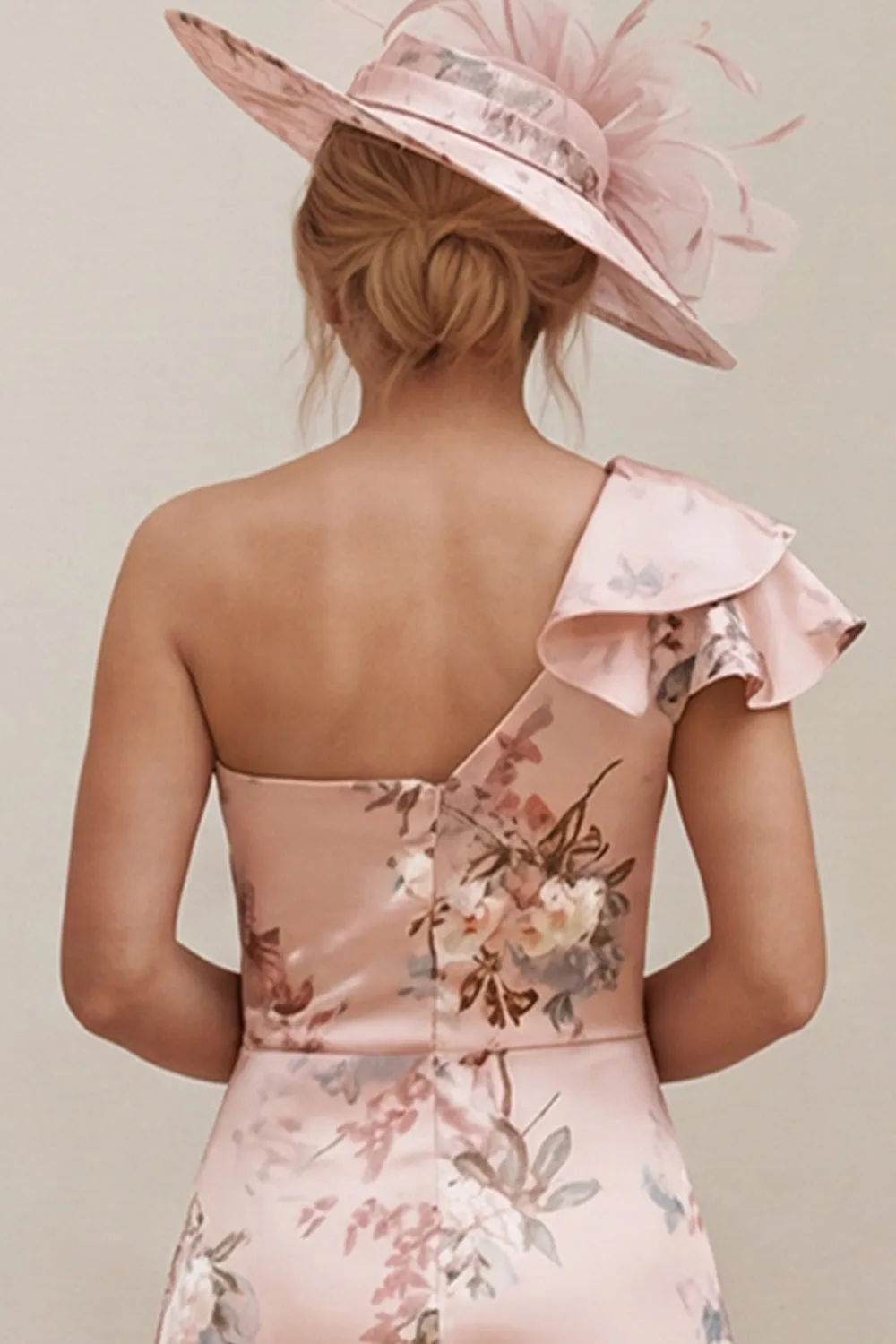 One Shoulder Dusty Rose Floral A Line Mother of the Bride Dress with Slit sold by Wedtrend product image thumbnail 5