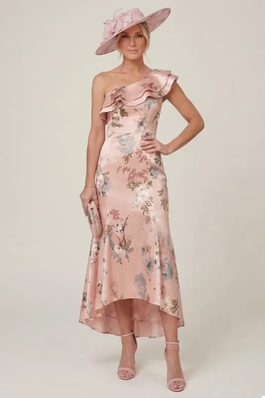 Dusty Rose One Shoulder Ruffled Mermaid Floral High-Low Mother of the Bride Dress made by Wedtrend