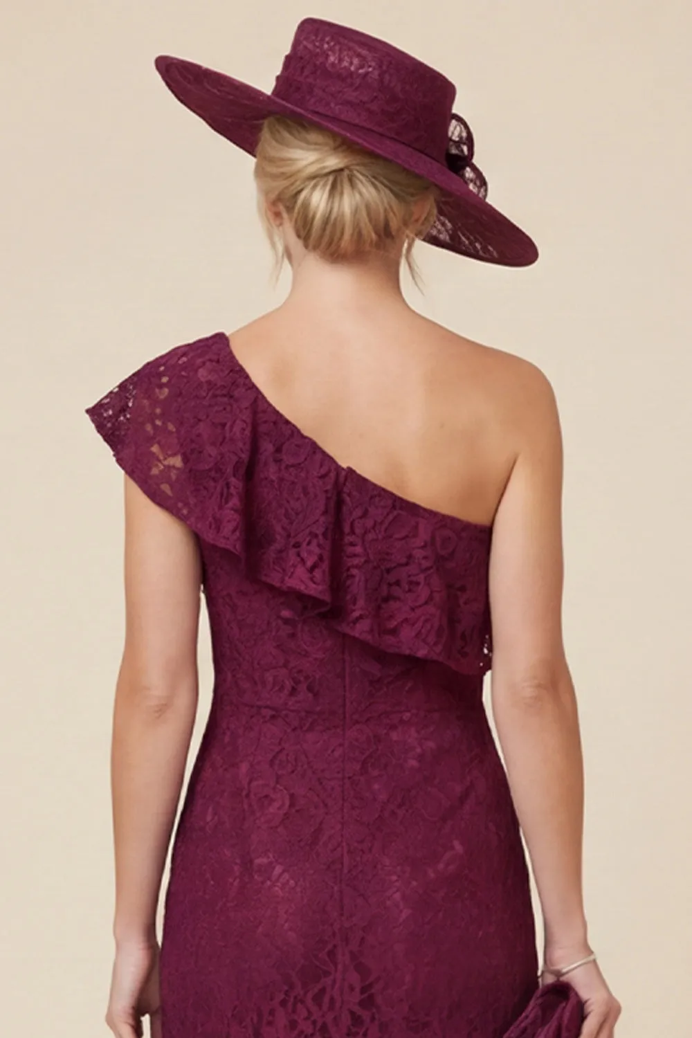 Lace One Shoulder Mermaid Ruffled Burgundy Mother of the Bride Dress sold by Wedtrend product image thumbnail 5