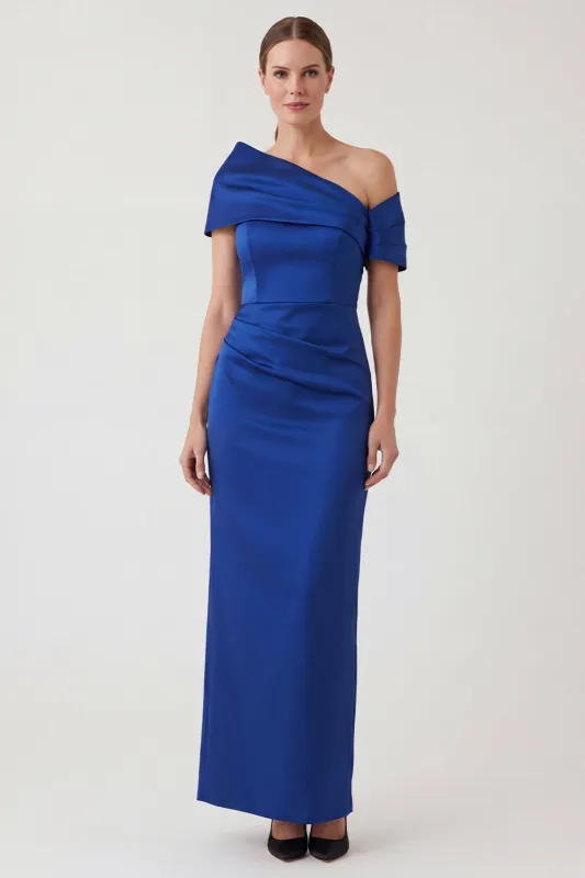 Royal Blue Sheath Asymmetrical Neck Rcuhed Mother of the Bride Dress made by Wedtrend