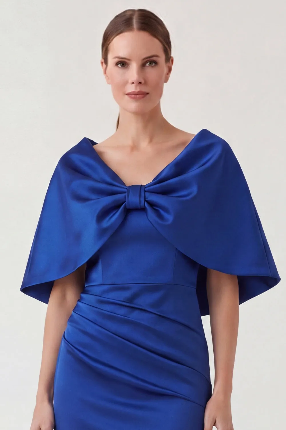 Royal Blue Sheath Ruched Mother of the Bride Dress with Cape Sleeves sold by Wedtrend product image thumbnail 4