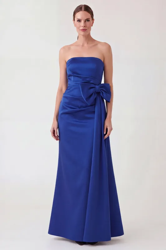Strapless Mermaid Royal Blue Maxi Dress with Bow made by Wedtrend