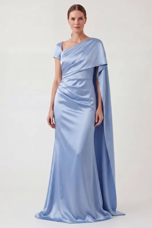 Mermaid Blue Mermaid Satin Mother of the Bride Dress with Streamer made by Wedtrend