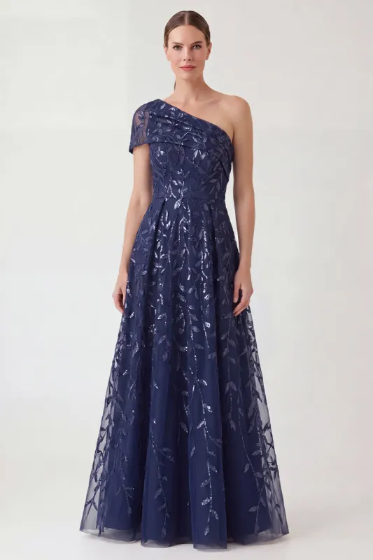 One Shoulder A Line Sequin Embroidered Navy Mother of the Bride Dress made by Wedtrend