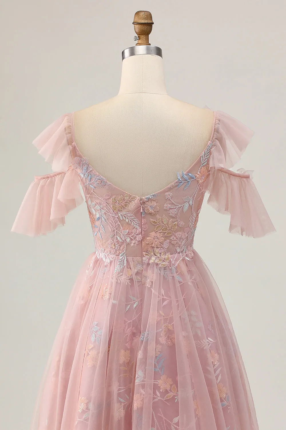 Blush A Line Cold Shoulder Floral Short Homecoming Dress with Appliques sold by Wedtrend product image thumbnail 5
