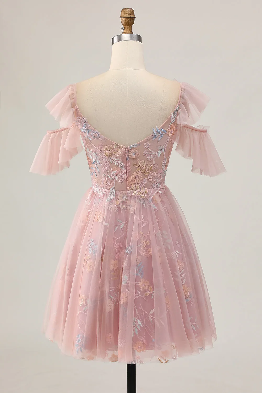 Blush A Line Cold Shoulder Floral Short Homecoming Dress with Appliques sold by Wedtrend product image thumbnail 2