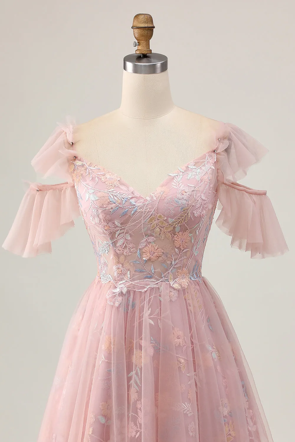 Blush A Line Cold Shoulder Floral Short Homecoming Dress with Appliques sold by Wedtrend product image thumbnail 4