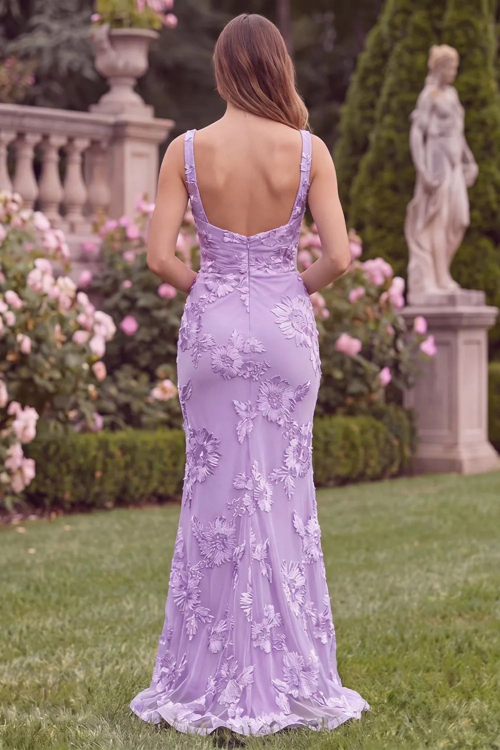 Lilac Floral Square Neck Mermaid Wedding Guest Dress sold by Wedtrend product image thumbnail 2