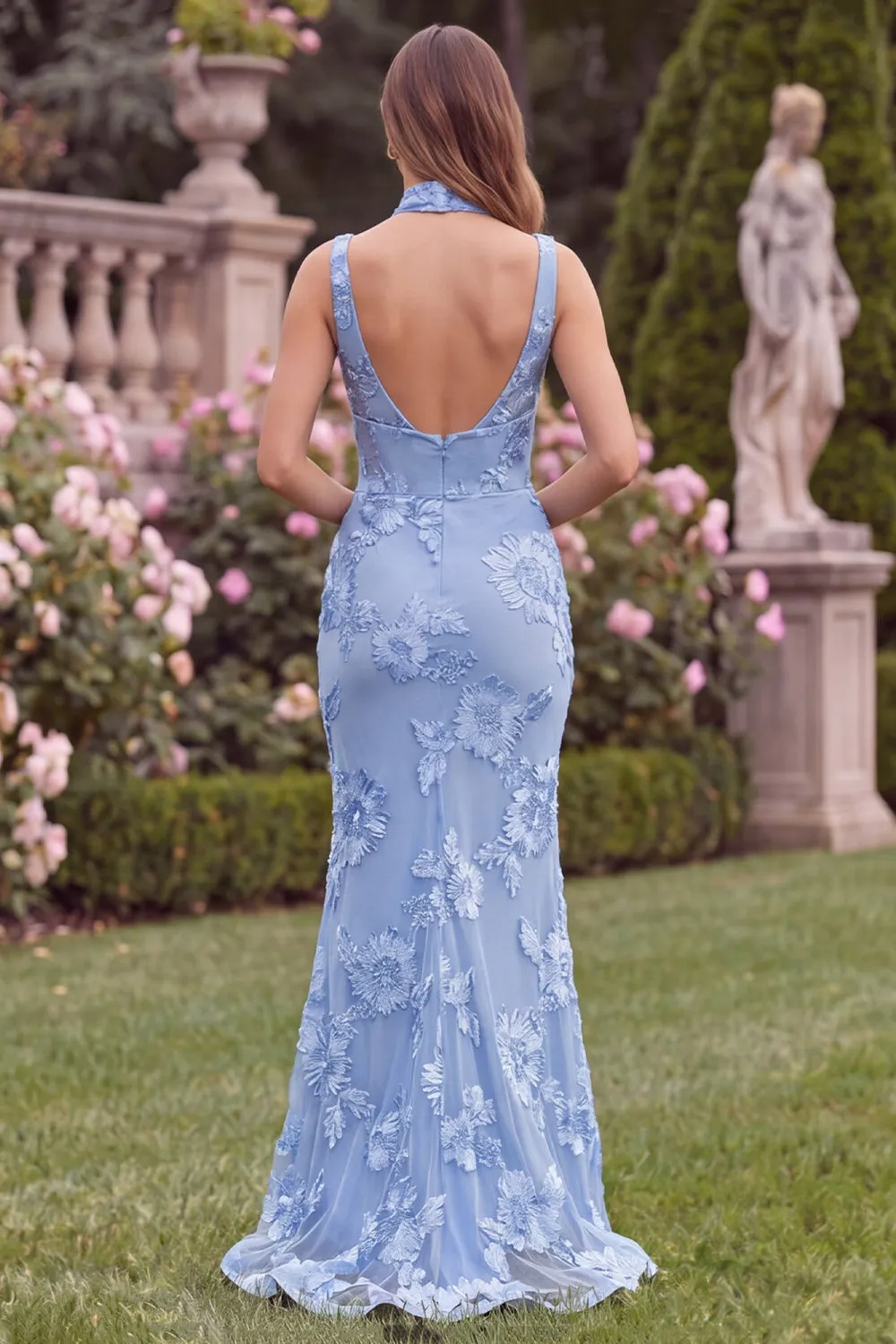 Lilac Floral Square Neck Mermaid Wedding Guest Dress sold by Wedtrend product image thumbnail 4