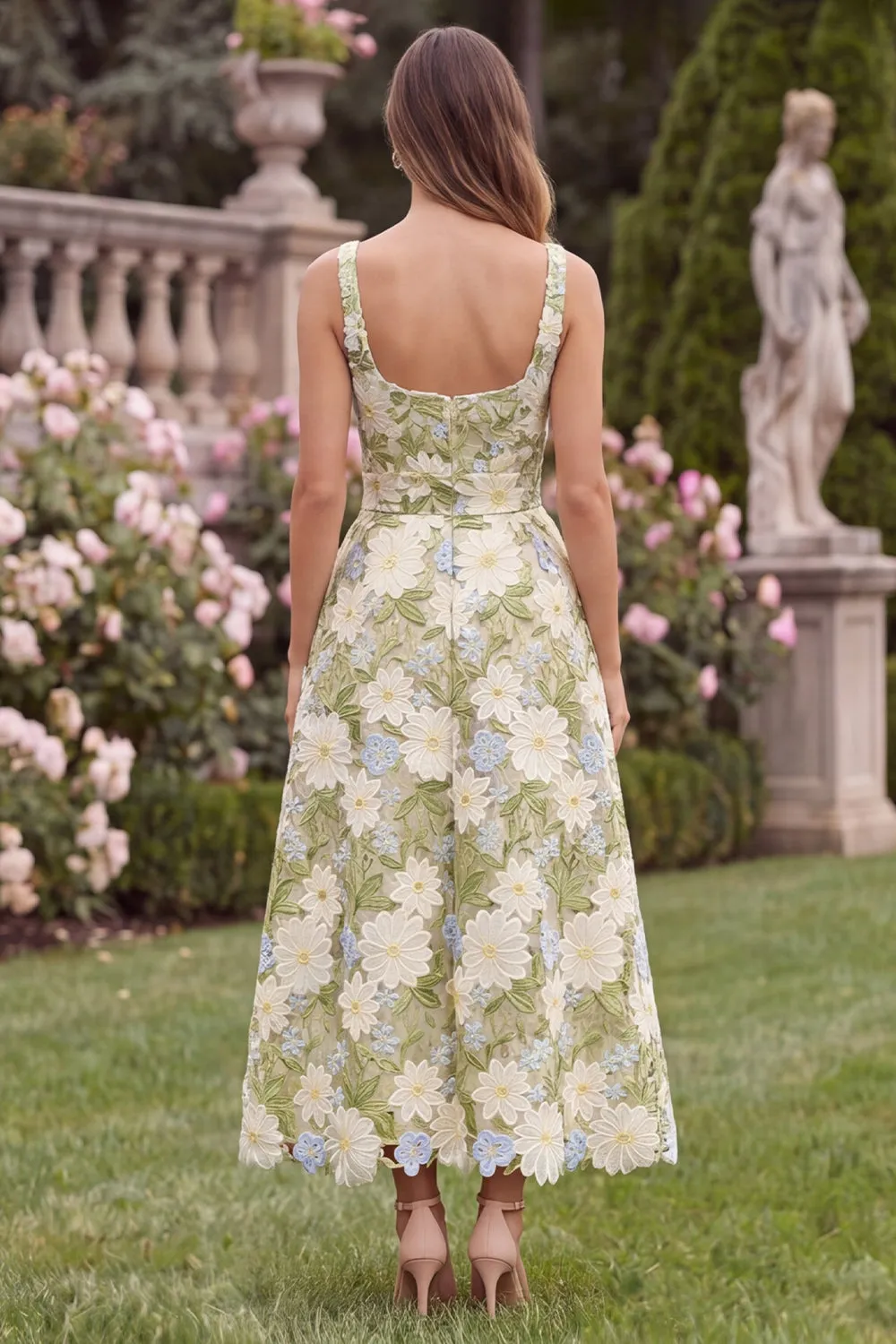 Sage Square Neck A Line Floral Wedding Guest Dress sold by Wedtrend product image thumbnail 2