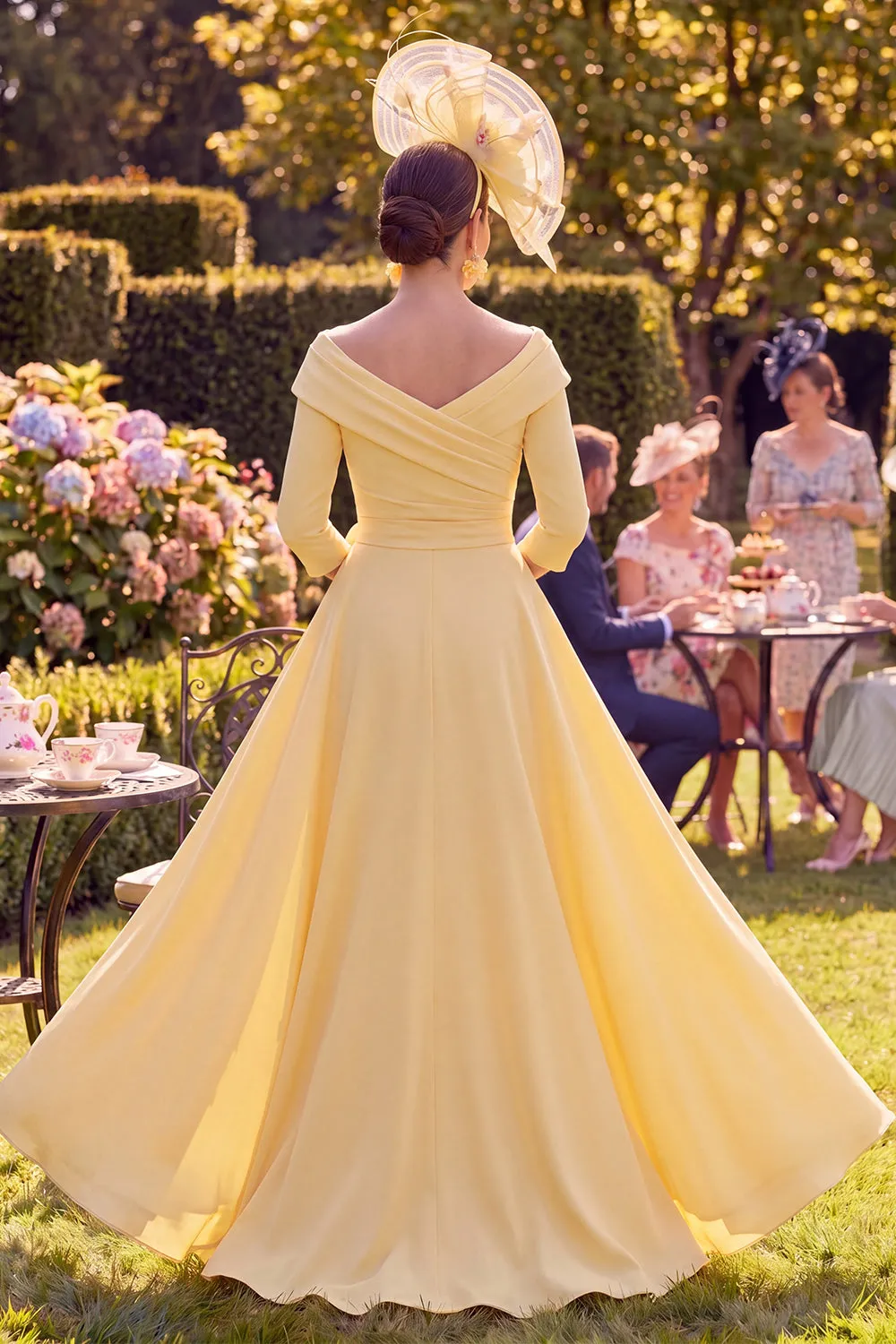 Yellow Off the Shoulder Sheath Floral Mother of the Bride Dress with Side Streamer sold by Wedtrend product image thumbnail 2