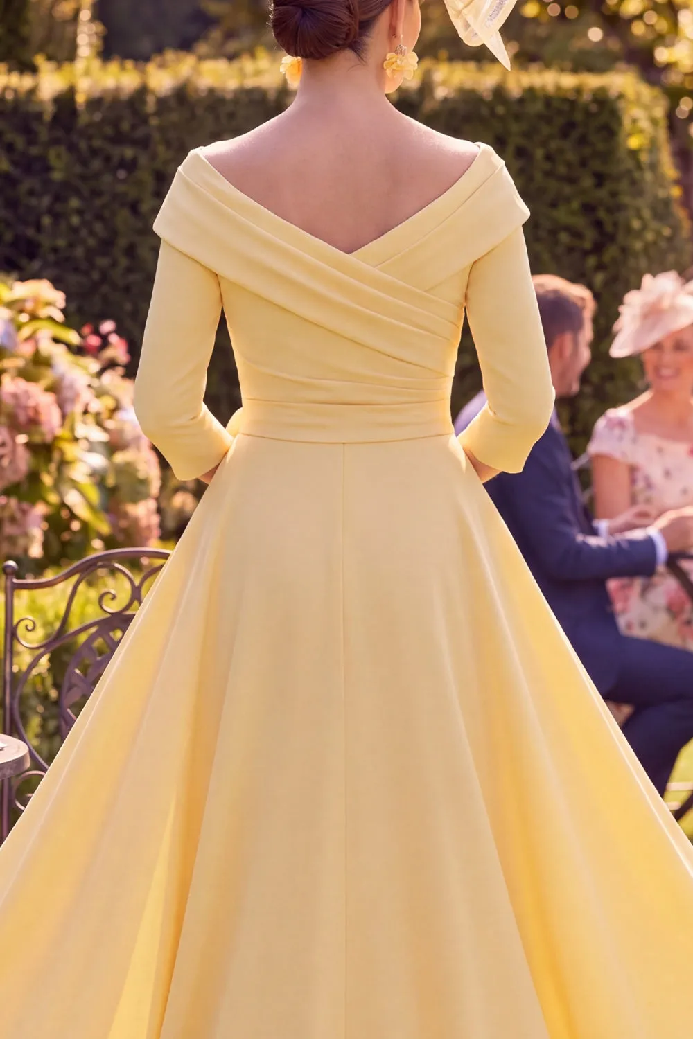 Yellow Off the Shoulder Sheath Floral Mother of the Bride Dress with Side Streamer sold by Wedtrend product image thumbnail 4