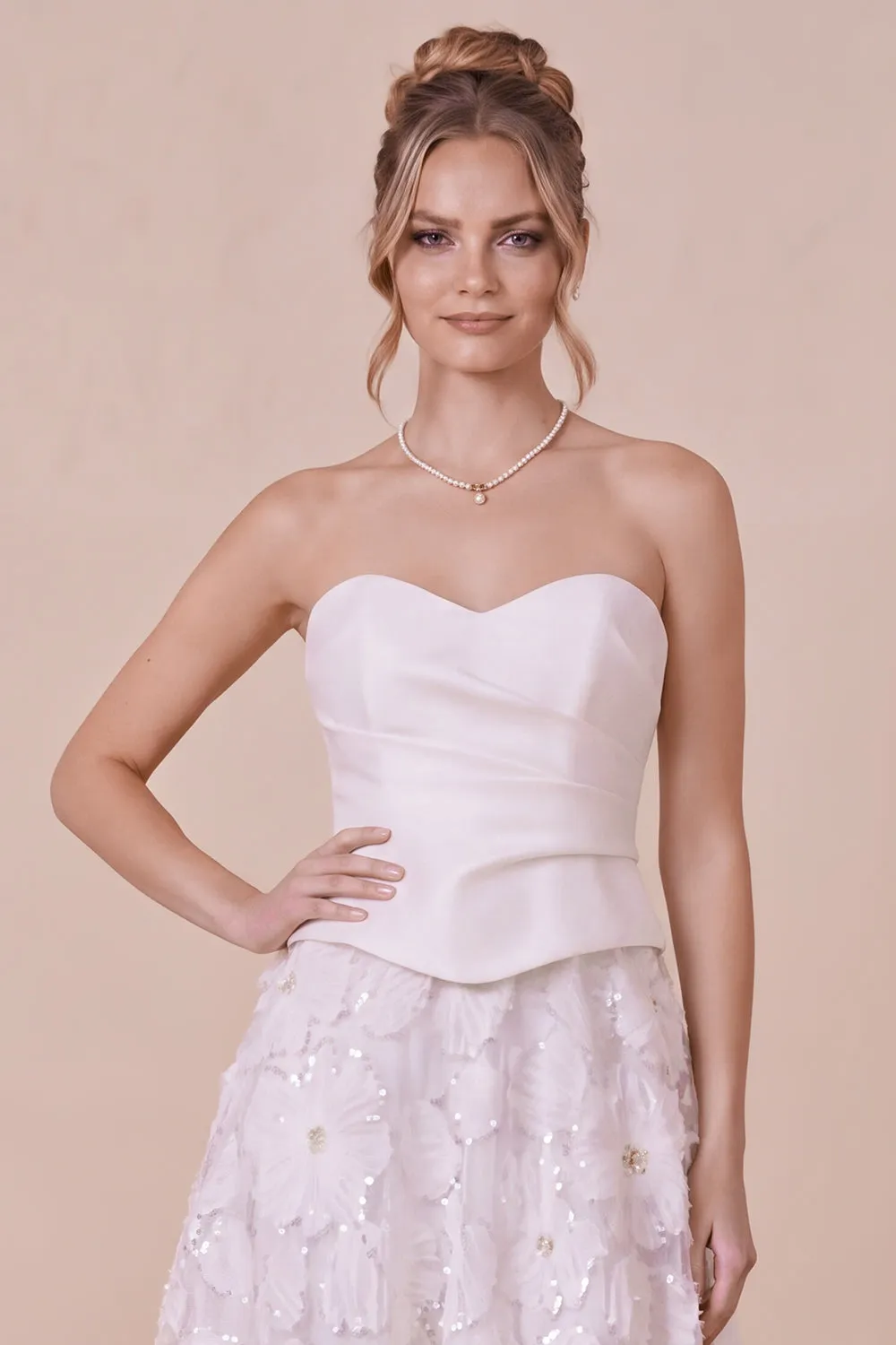 White A Line Floral Sweetheart Engagement Dress sold by Wedtrend product image thumbnail 3