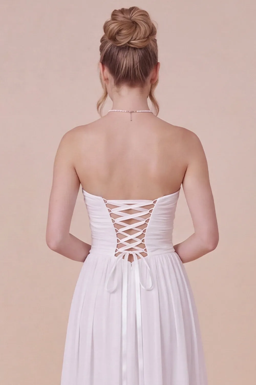 Strapless A Line 3D Flower White Engagement Dress with Slit sold by Wedtrend product image thumbnail 5