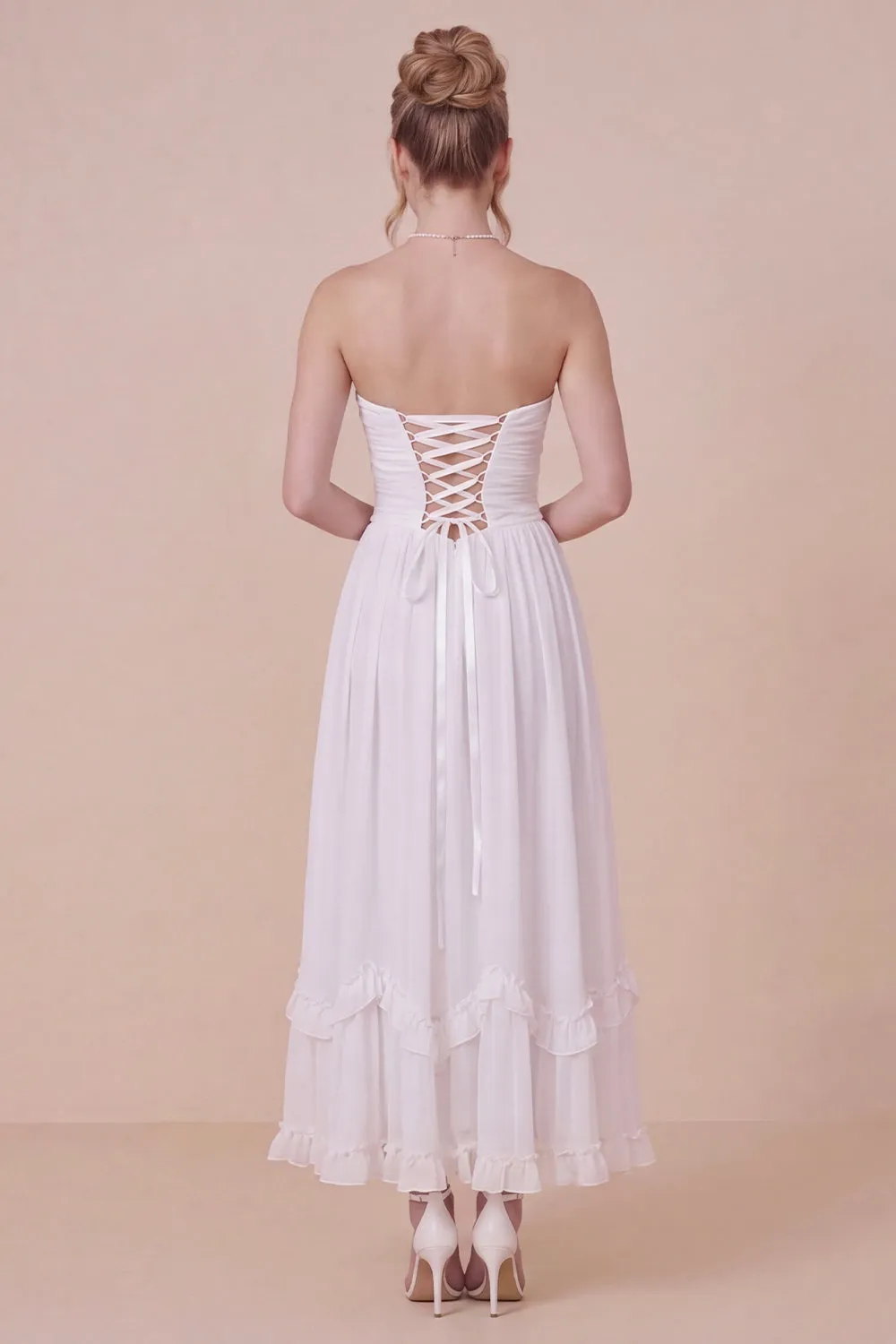 Strapless A Line 3D Flower White Engagement Dress with Slit sold by Wedtrend product image thumbnail 2