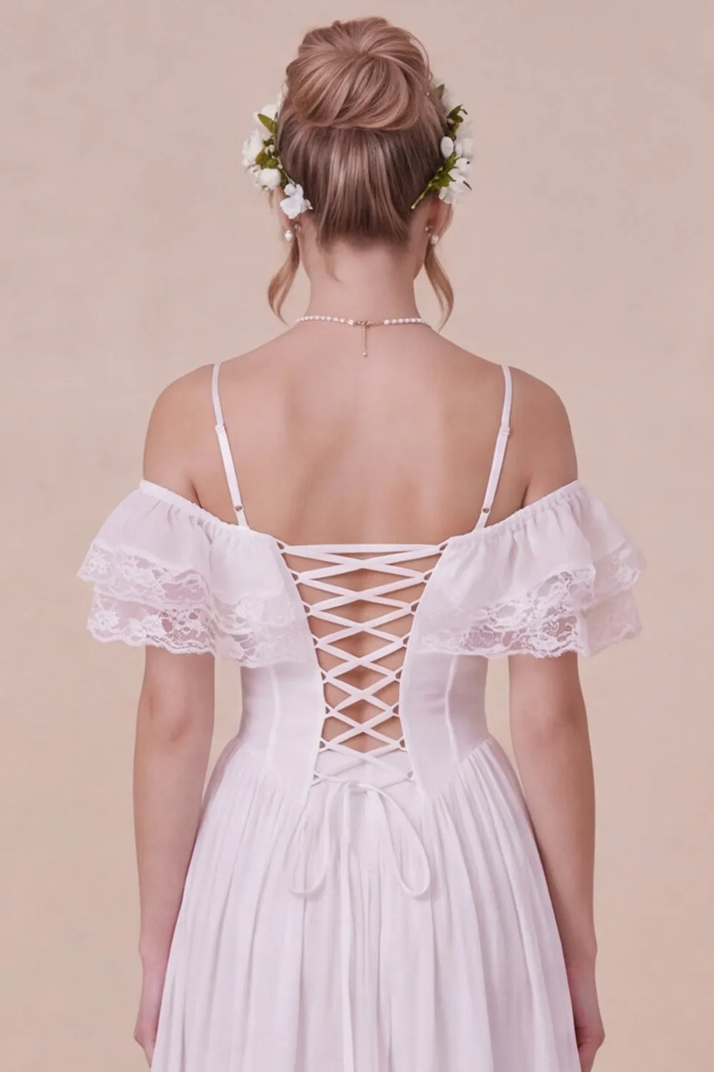 Off the Shoulder Corset White Ruffled Engagement Dress sold by Wedtrend product image thumbnail 5