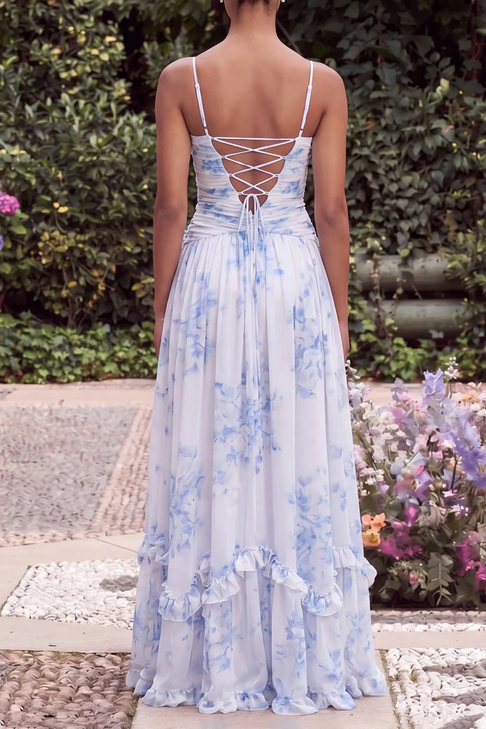 Blue A Line Printed Floral Wedding Guest Dress with 3D Flowers sold by Wedtrend product image thumbnail 2