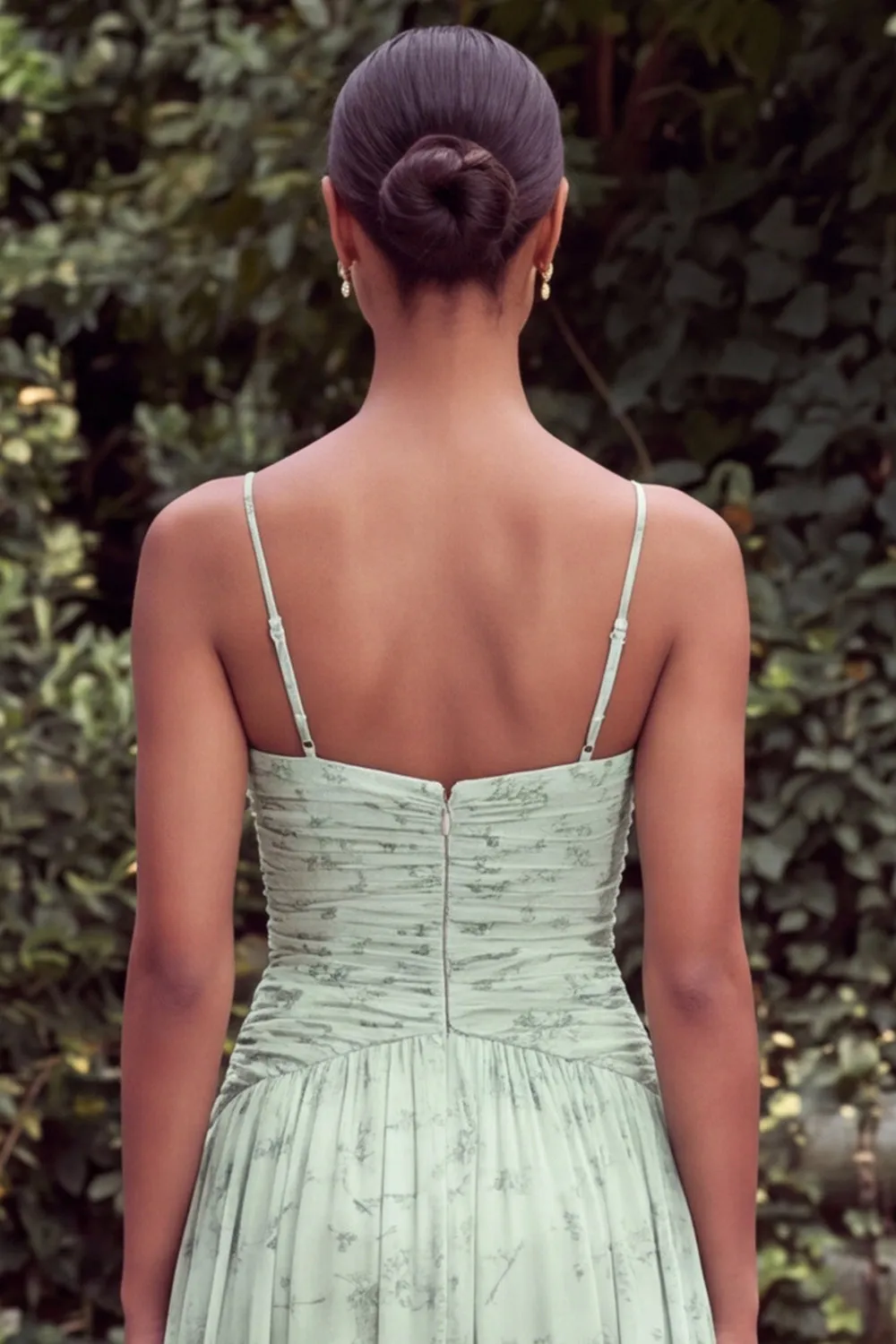 Sage A Line Floral Spaghetti Straps Wedding Guest Dress with Slit sold by Wedtrend product image thumbnail 5