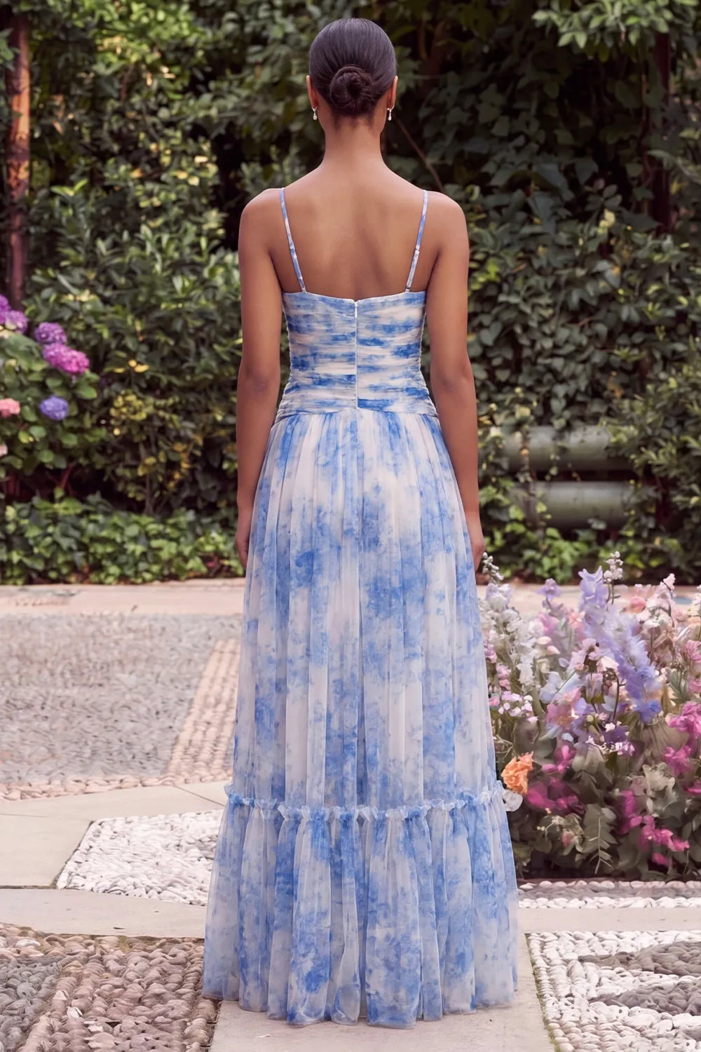 Light Blue Pleated Spaghetti Straps A Line Maxi Dress with Slit sold by Wedtrend product image thumbnail 2