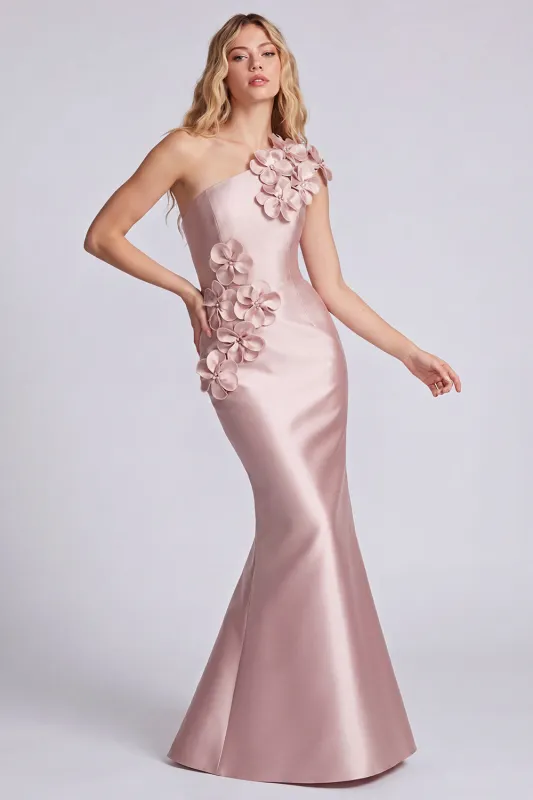 Rose One Shoulder Mermaid Formal Dress with 3D Flowers made by Wedtrend