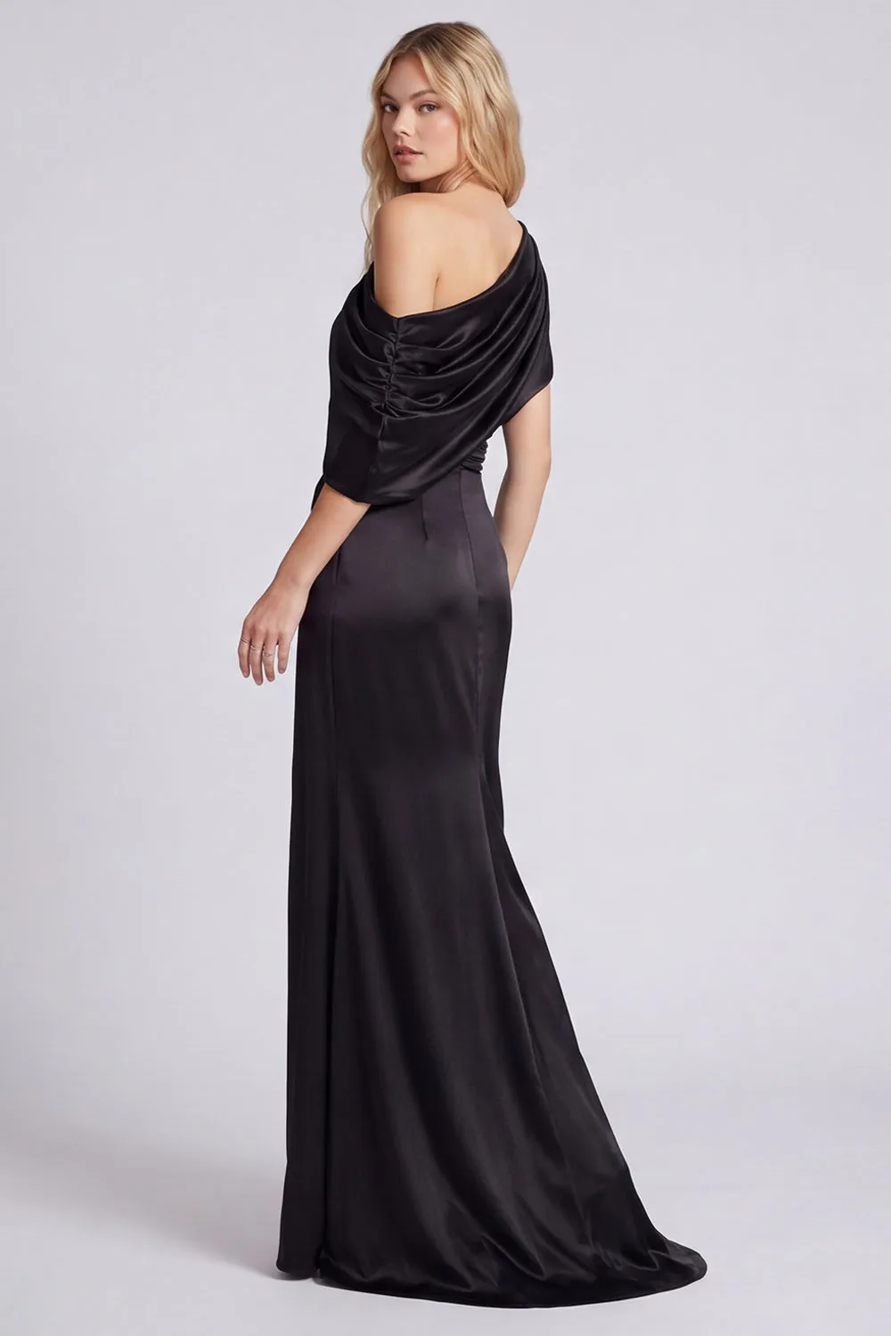 Black One Shoulder Mermaid Satin Formal Dress sold by Wedtrend product image thumbnail 3