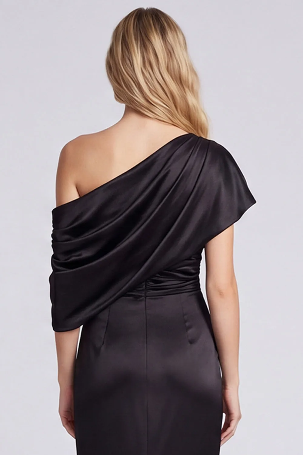 Black One Shoulder Mermaid Satin Formal Dress sold by Wedtrend product image thumbnail 5