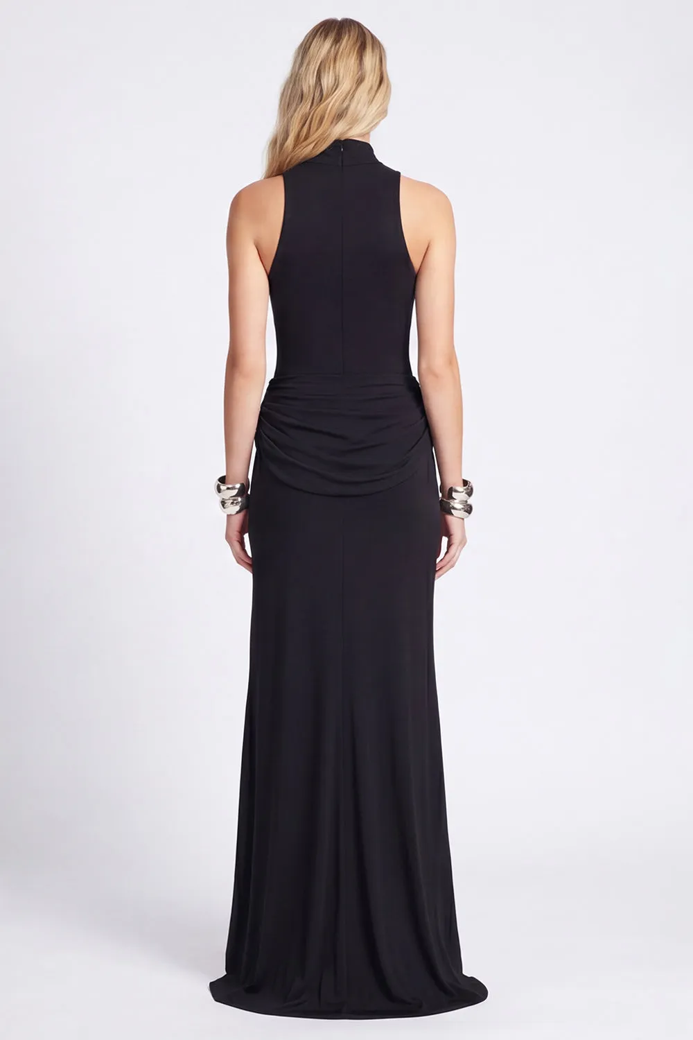 Black High Neck Sheath Ruched Formal Dress with Slit sold by Wedtrend product image thumbnail 2