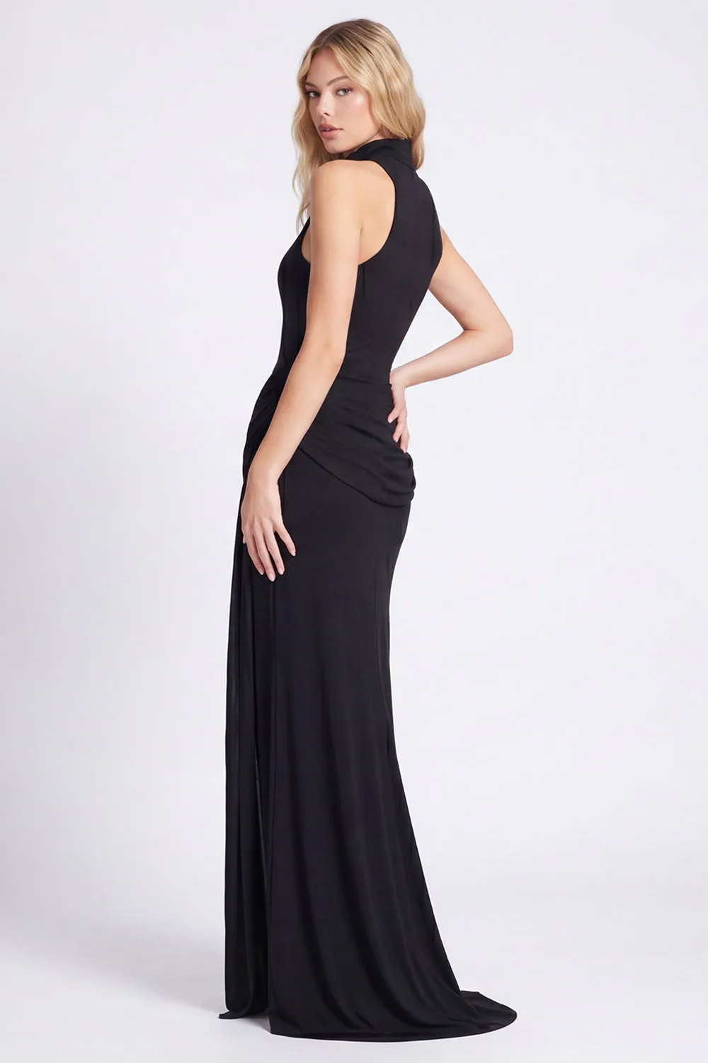 Black High Neck Sheath Ruched Formal Dress with Slit sold by Wedtrend product image thumbnail 3