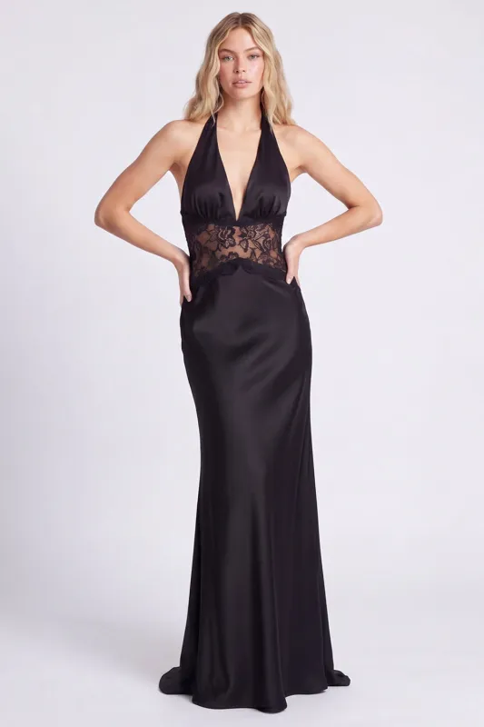 Halter Black Mermaid Long Formal Dress with Lace made by Wedtrend