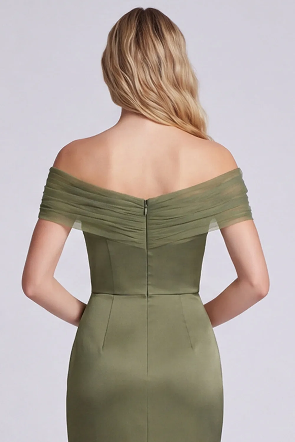 Olive Off the Shoulder Mermaid Satin Maxi Dress sold by Wedtrend product image thumbnail 5
