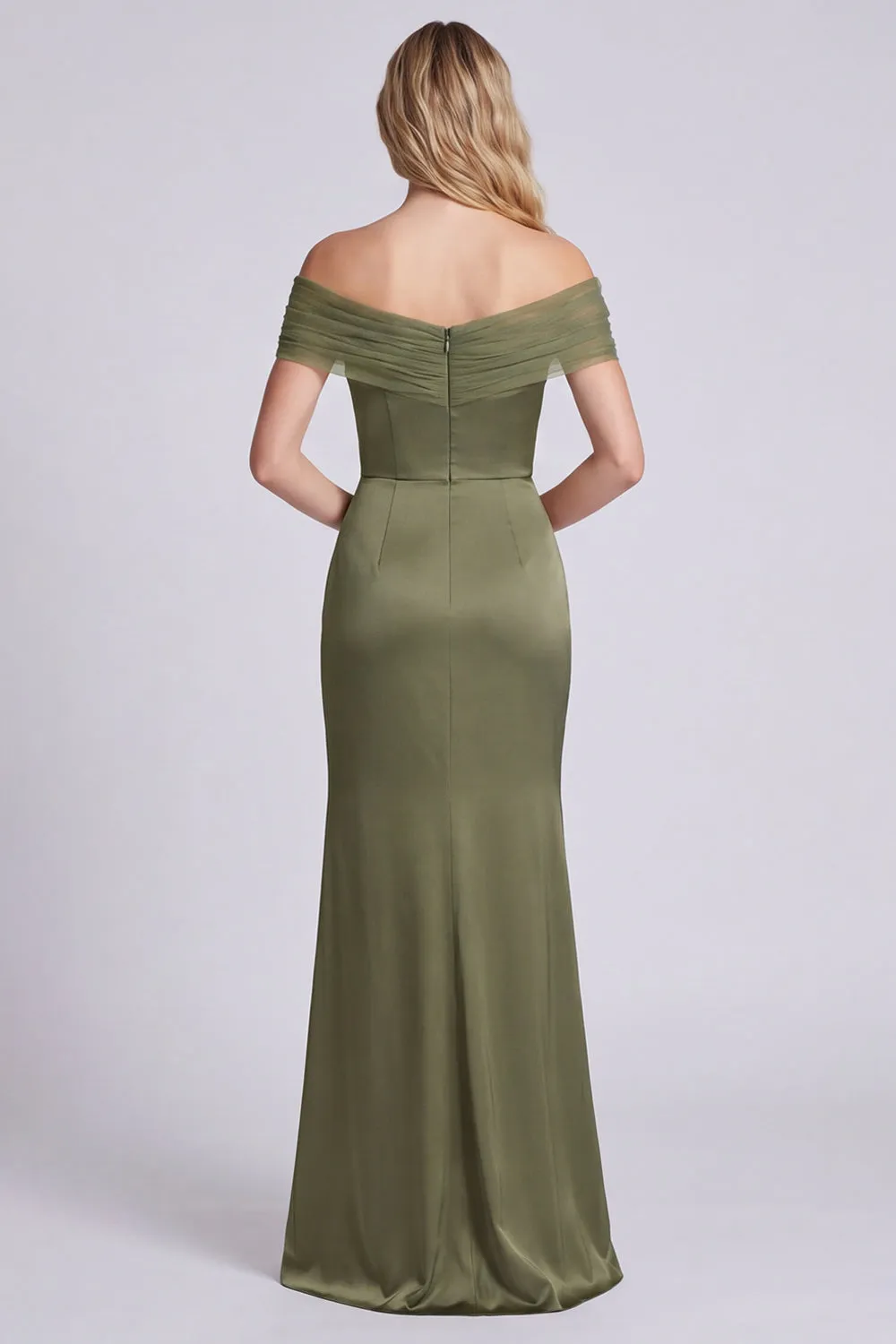 Olive Off the Shoulder Mermaid Satin Maxi Dress sold by Wedtrend product image thumbnail 2