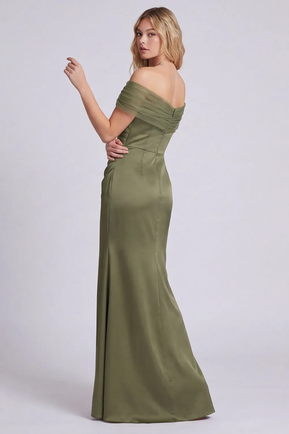 Olive Off the Shoulder Mermaid Satin Maxi Dress sold by Wedtrend product image thumbnail 3