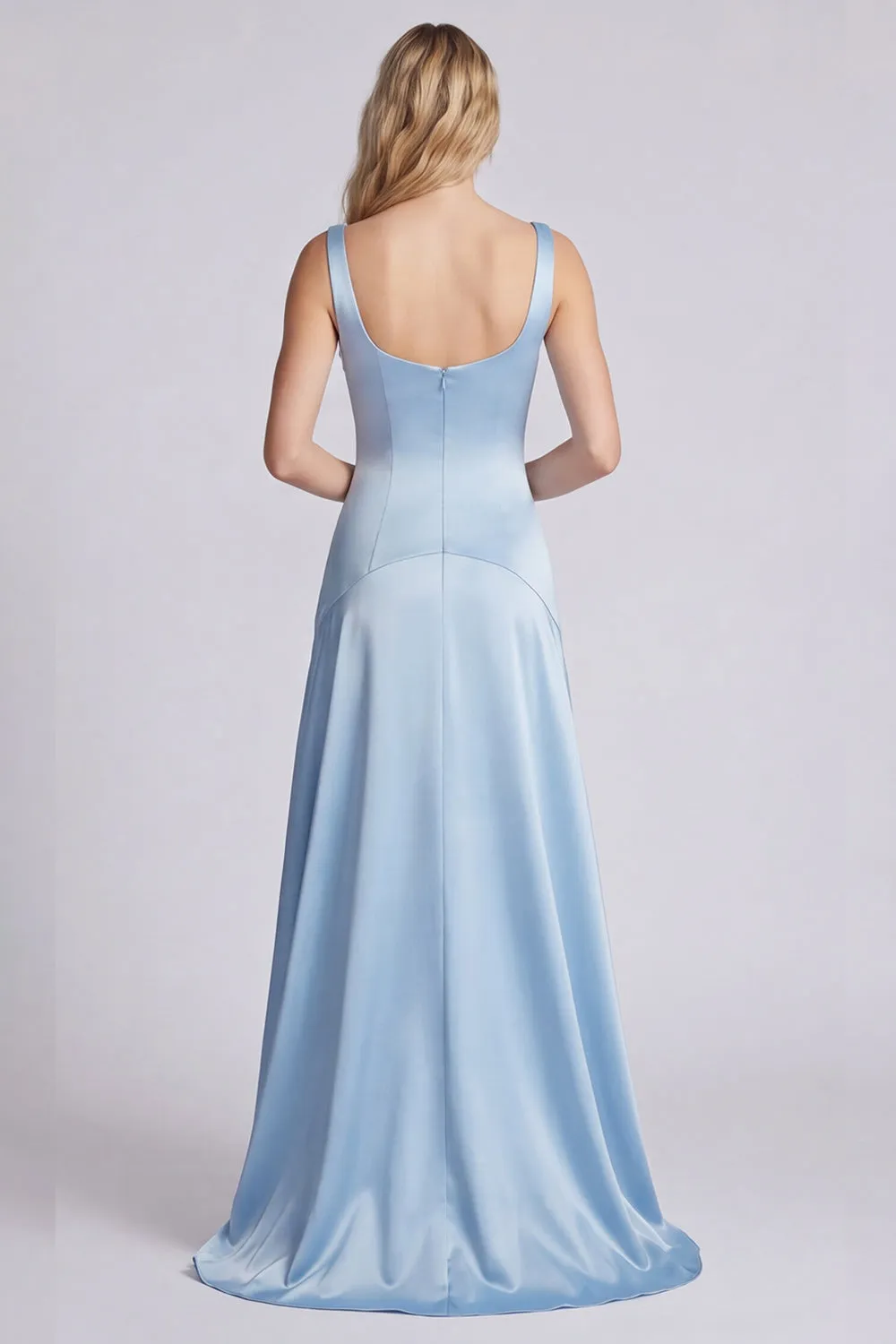 Eucalyptus Square Neck A Line Satin Long Bridesmaid Dress sold by Wedtrend product image thumbnail 2