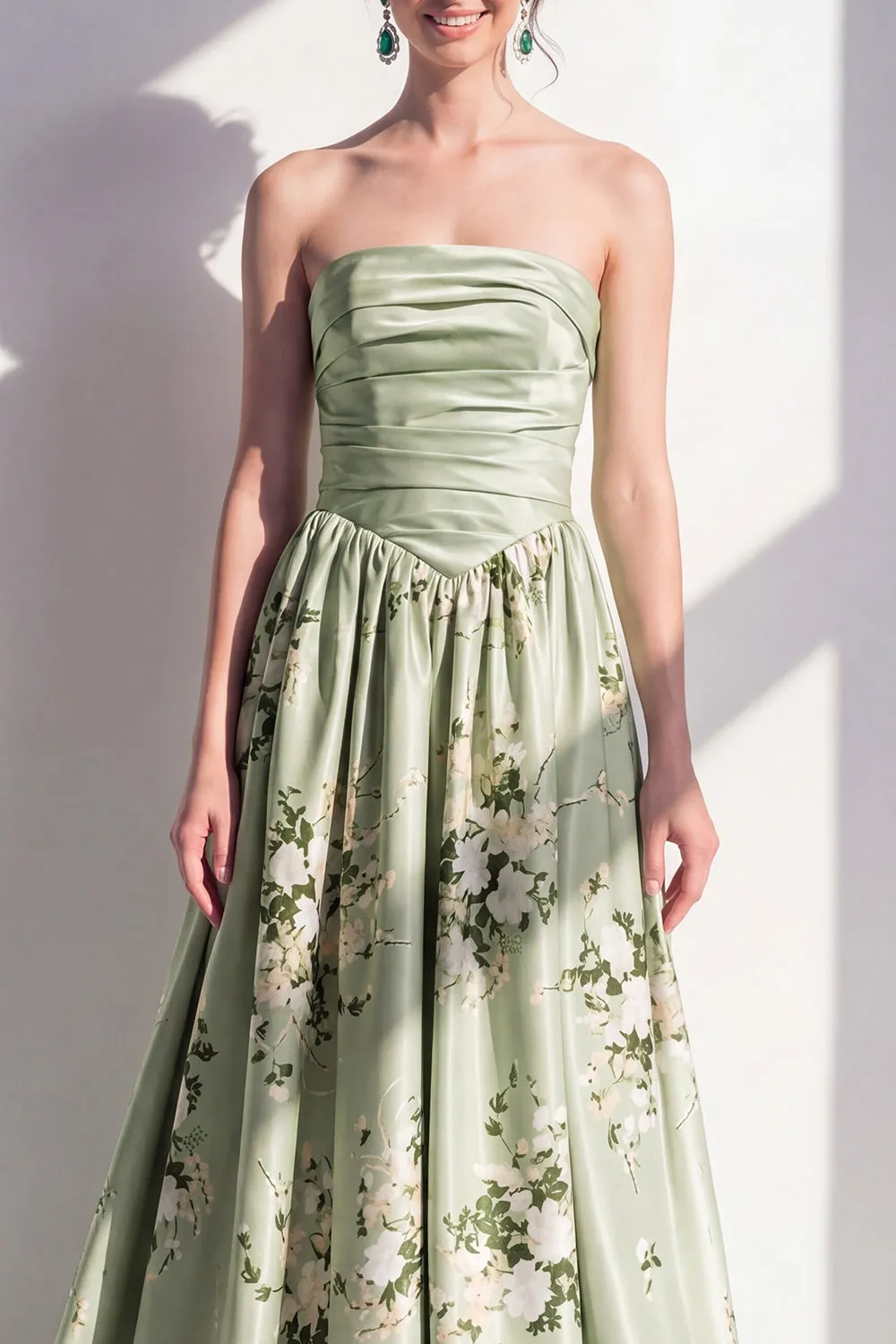 Strapless Sage Green A Line Floral Bridesmaid Dress sold by Wedtrend product image thumbnail 3