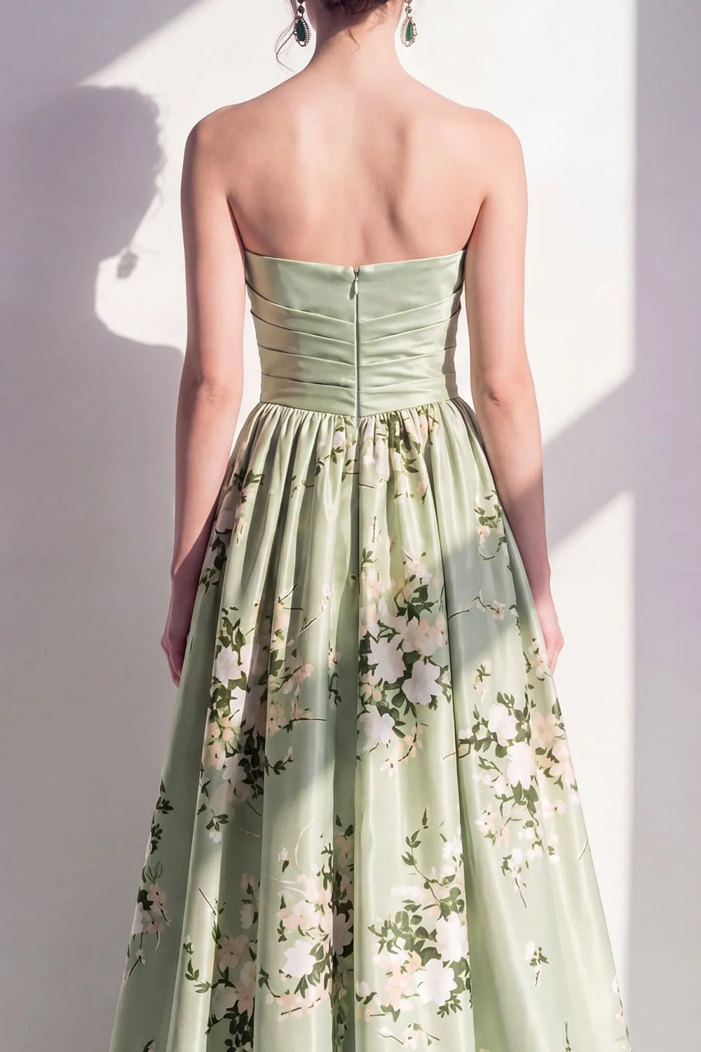 Strapless Sage Green A Line Floral Bridesmaid Dress sold by Wedtrend product image thumbnail 4