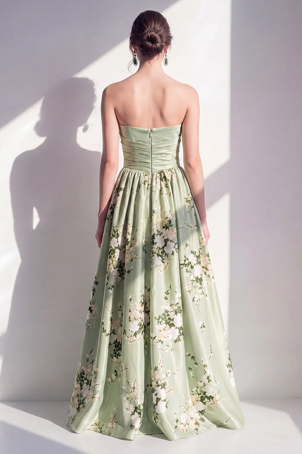 Strapless Sage Green A Line Floral Bridesmaid Dress sold by Wedtrend product image thumbnail 2