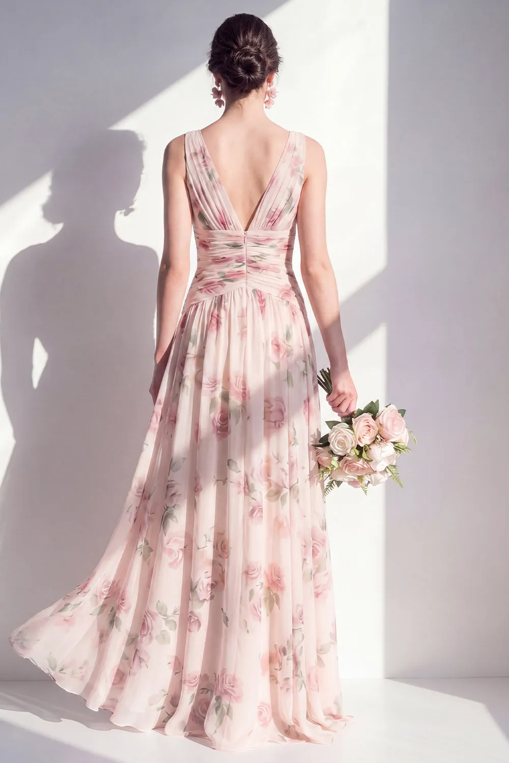 Aprioct Printed Floral Ruched A Line Bridesmaid Dress sold by Wedtrend product image thumbnail 2